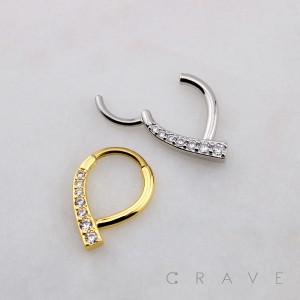 MULTI CZ CRESCENT MOON V-SHAPED SEPTUM HINGED SEGMENT HOOP RING 316L SURGICAL STEEL 
